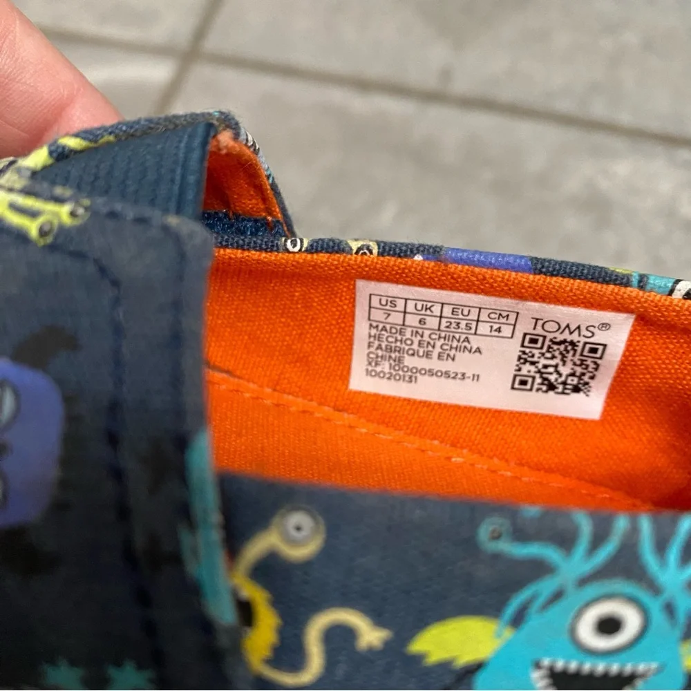 TOMs Toddler Size 7 Monster Slip On Velcro Shoes